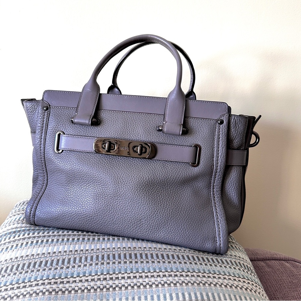 Coach Swagger 27 Gray Pebbled Leather Satchel